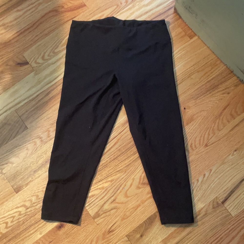 Zella black crop leggings, sheer accent at bottom